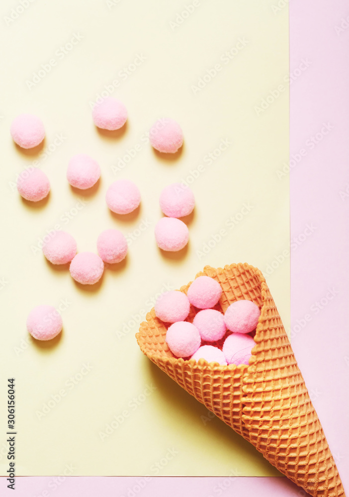 Cone with pink balls background Cone with pink balls background