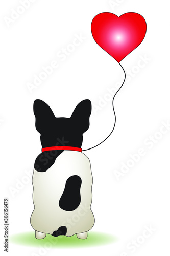 san valentino del cane con il palloncino di cuore al posto del guinzaglio