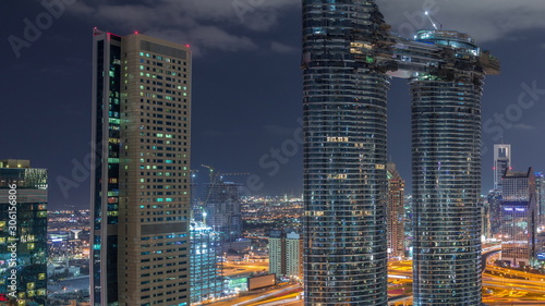Amazing aerial view of Dubai downtown skyscrapers night timelapse  Dubai  United Arab Emirates