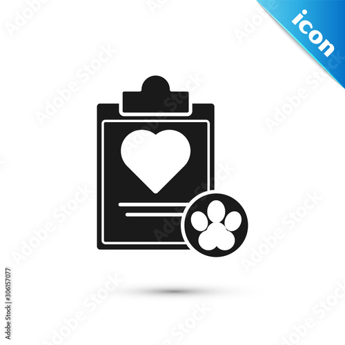Black Clipboard with medical clinical record pet icon isolated on white background. Health insurance form. Medical check marks report. Vector Illustration