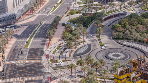 View of intersection with many transports in traffic Timelapse Aerial