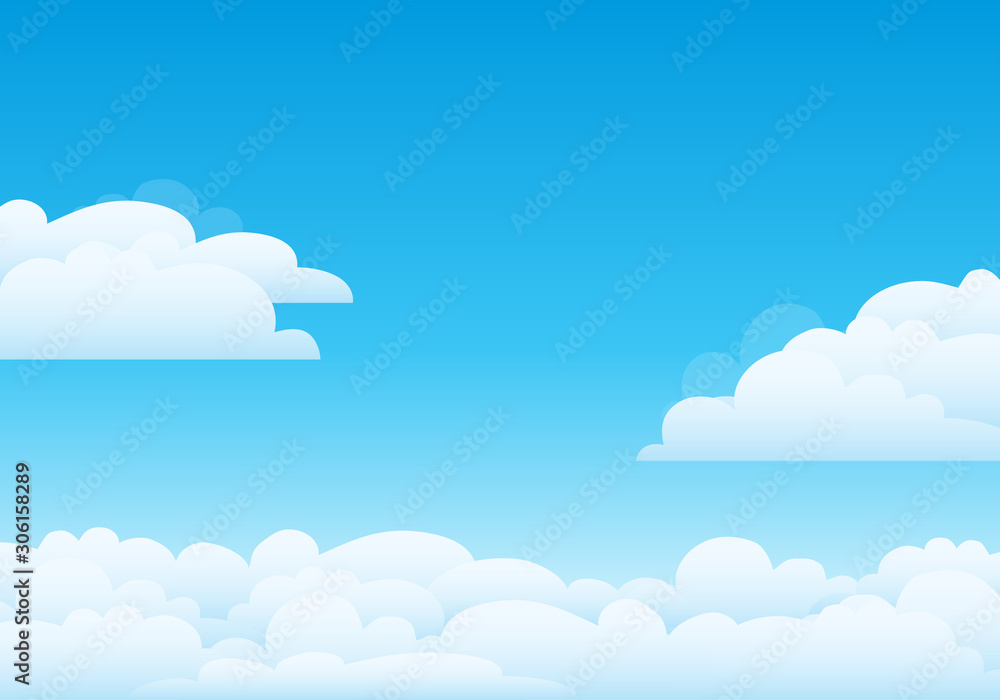 Sky with clouds on a sunny day. Sky and clouds background. Stylish design with a flat poster, flyers, postcards, web banners. Vector