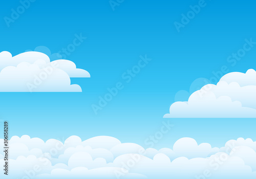 Sky with clouds on a sunny day. Sky and clouds background. Stylish design with a flat poster, flyers, postcards, web banners. Vector © Olena