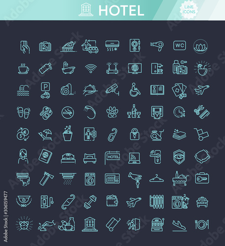Hotel services concept illustration, thin line flat design