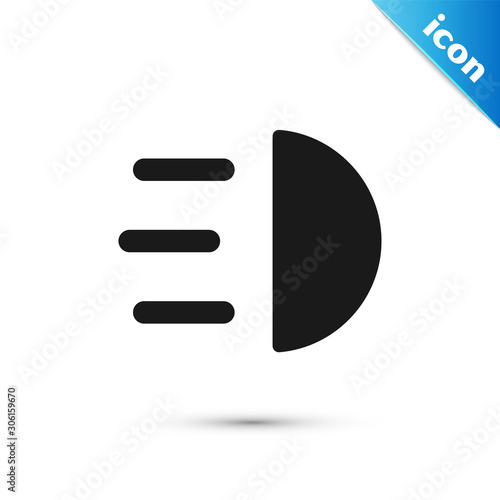 Black High beam icon isolated on white background. Car headlight. Vector Illustration