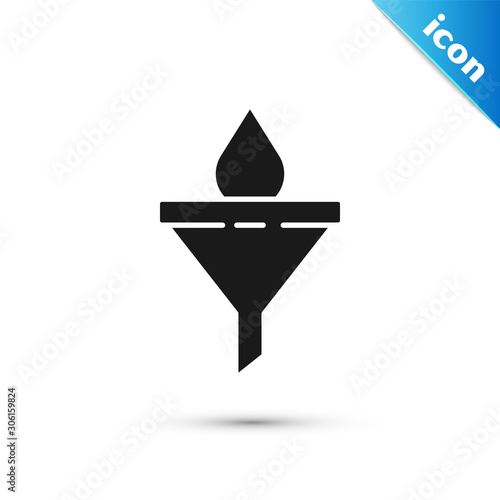 Black Funnel or filter and motor oil drop icon isolated on white background. Vector Illustration