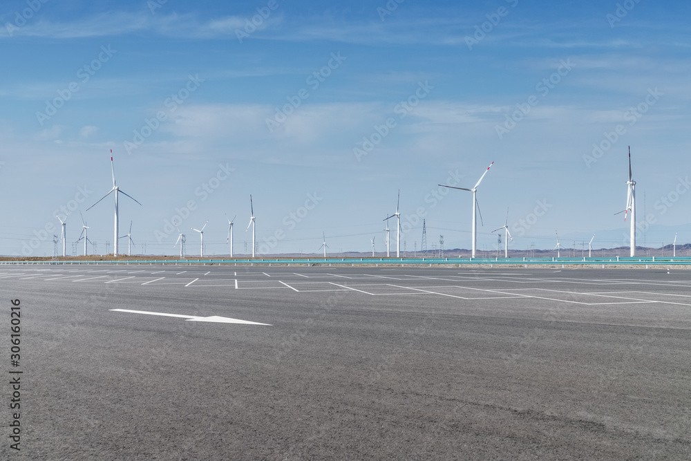 wind farm near a highway