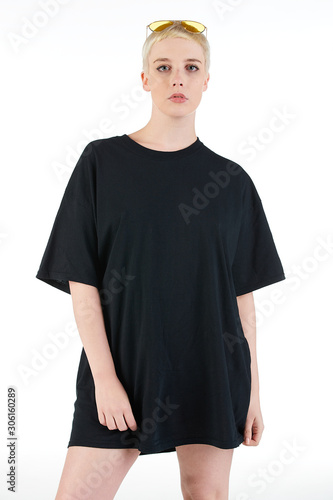 Blank t-shirt mock-up - Cool streetwear fashion girl ready for your design