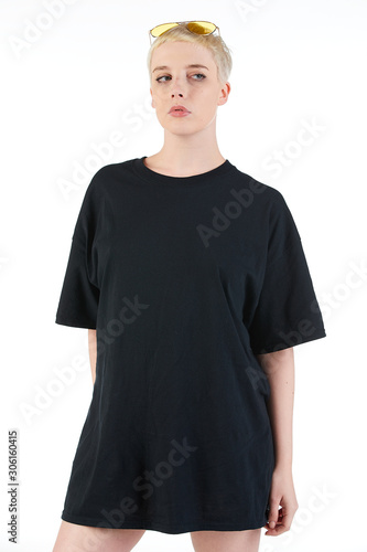 Blank t-shirt mock-up - Cool streetwear fashion girl ready for your design