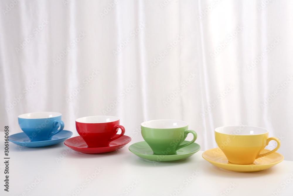 Pastel colored coffee cups. Pastel colored coffee cups.