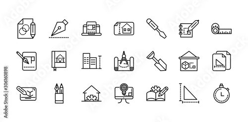 architecture construction tools icons set line