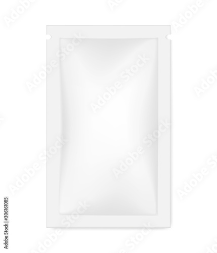 Blank white sachet package, realistic vector mockup