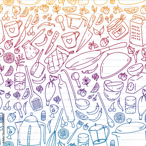 Cooking class, menu. Kitchenware, utencils Food and kitchen icons