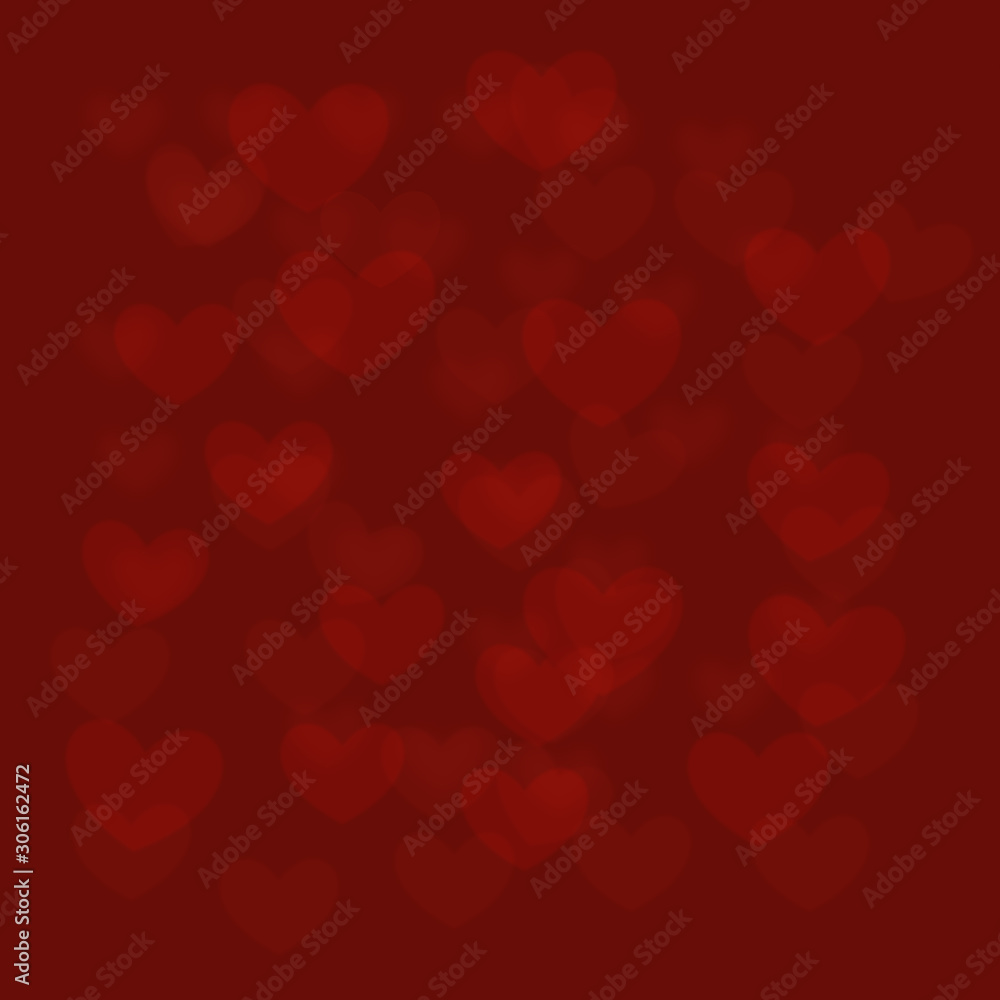 red heart shape on red background, blurred image illustration. valentine backdrop concept