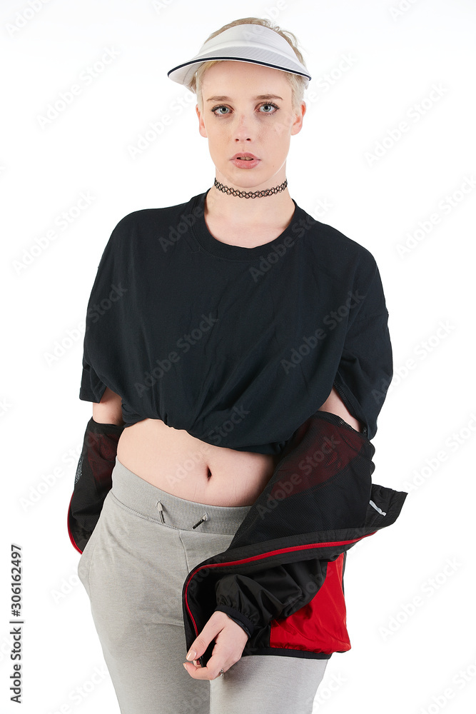 Blank t-shirt mock-up - Cool streetwear fashion girl ready for your design Blank t-shirt mock-up - Cool streetwear fashion girl ready for your design