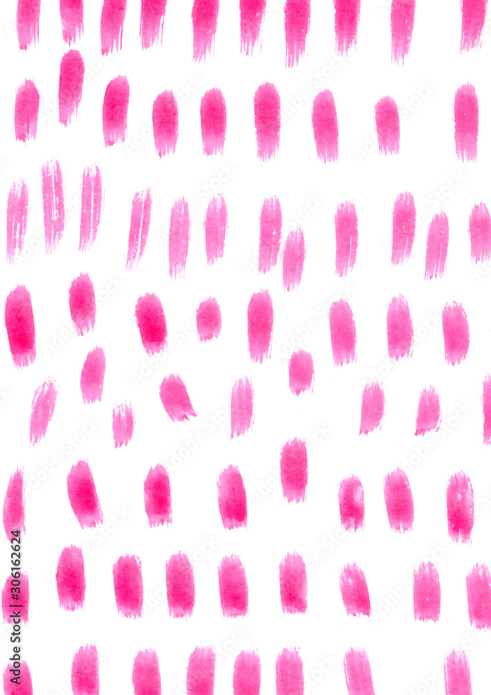 Watercolor abstract pink background with paint strokes. Cute template for postcard. Hand-drawn illustration.