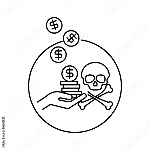 Concept of investment scam. Outline thin line flat illustration. Isolated on white background.