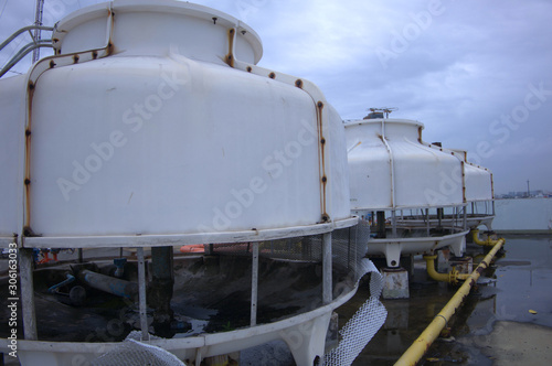 Cooling towers are installed on the rooftop  of the building.