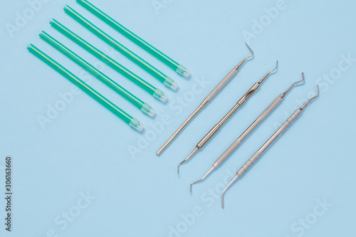 Set of dental instruments for teeth dental care.