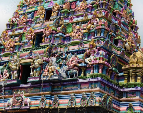 Colorful hindu temple in Victoria  Mahe  Seychelles