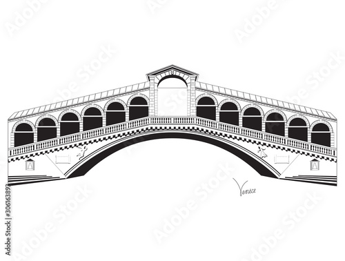 Venice bridge vector black and white icon in flat style isolated on white background.