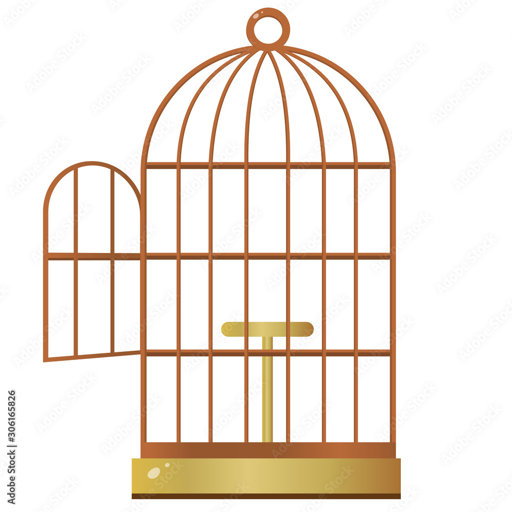 Color image of cartoon bird cage on white background. Pets. Vector