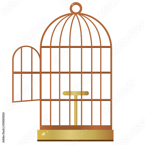 Color image of cartoon bird cage on white background. Pets. Vector illustration.