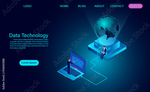 Data technology. computer communication Internet network around and data exchange over planet.