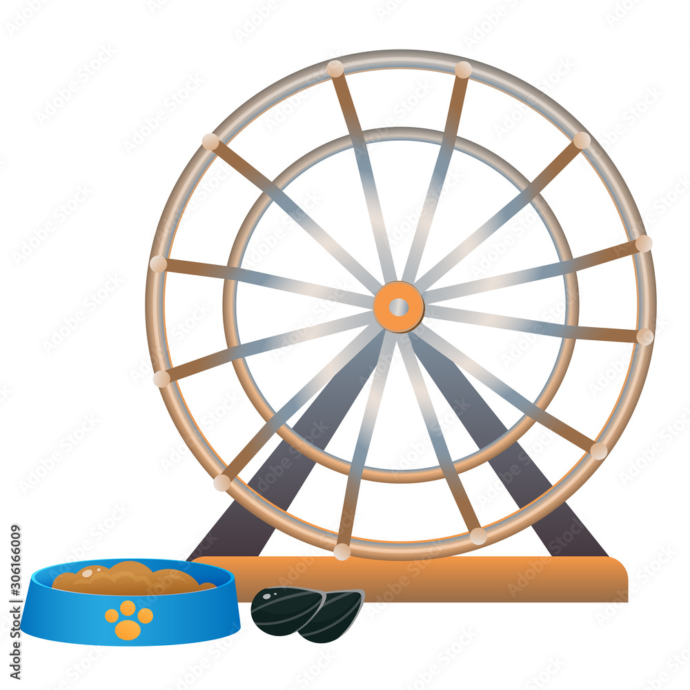 Color image of cartoon hamster wheel on white background. Pets. Vector