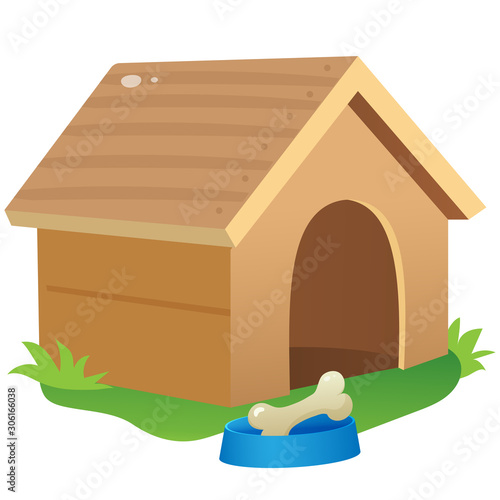 Color images of cartoon dog houses on white background. Pets. Vector illustration set for kids.