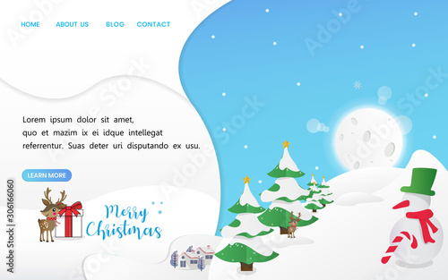 Letter banners designed by Merry Christmas. abstract Winter background tree,  snow, forest. Xmas card template,poster,landing page, banner design a happy  New year vector illustration