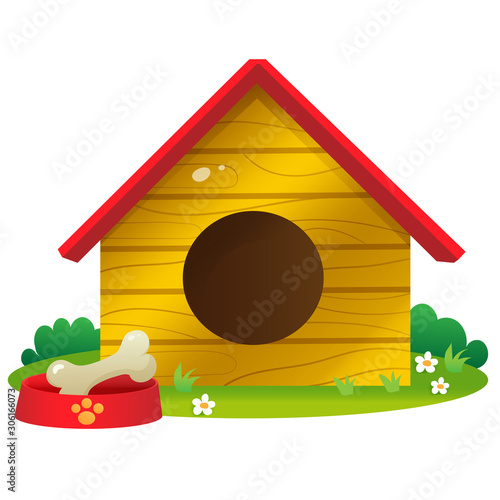 Color images of cartoon dog houses on white background. Pets. Vector illustration set for kids.