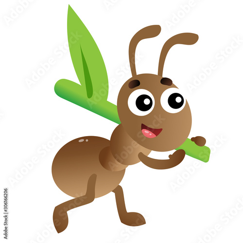 Color image of cartoon worker ant on white background. Insects. Vector illustration for kids. photo