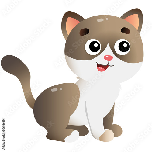 Color image of cute cat on white background. Pets. Vector illustration for kids.