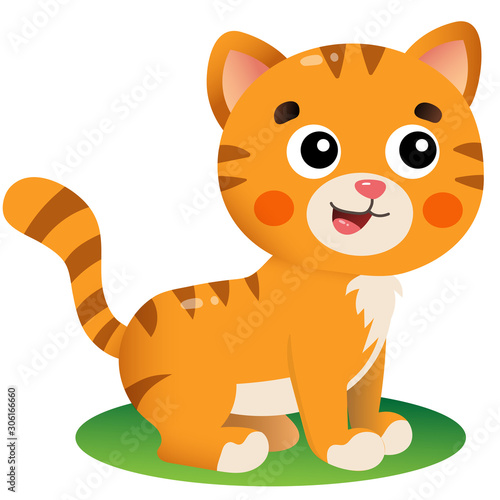 Color image of cartoon red cat on white background. Pets. Vector illustration for kids.
