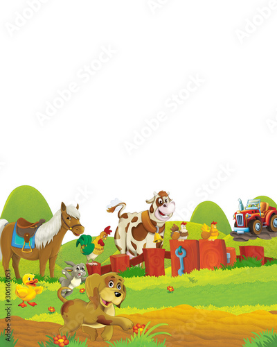 Fototapeta Naklejka Na Ścianę i Meble -  cartoon scene with dog having fun on the farm on white background - illustration for children