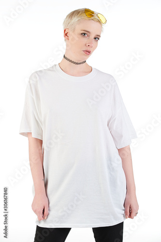 Blank t-shirt mock-up - Cool streetwear fashion girl ready for your design