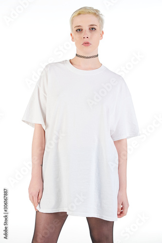 Blank t-shirt mock-up - Cool streetwear fashion girl ready for your design