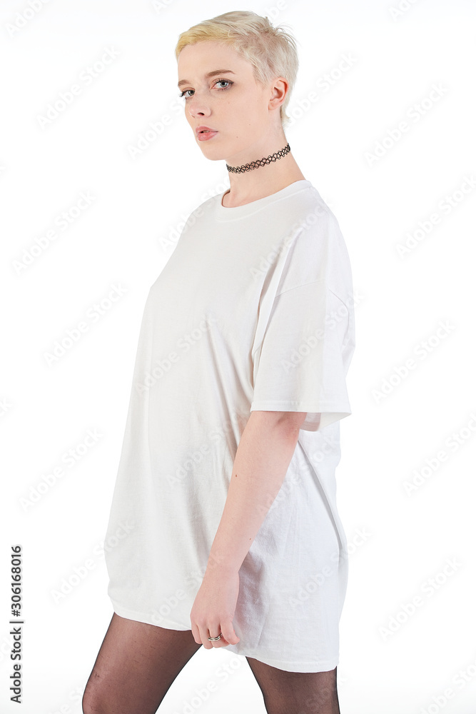 Fototapeta premium Blank t-shirt mock-up - Cool streetwear fashion girl ready for your design