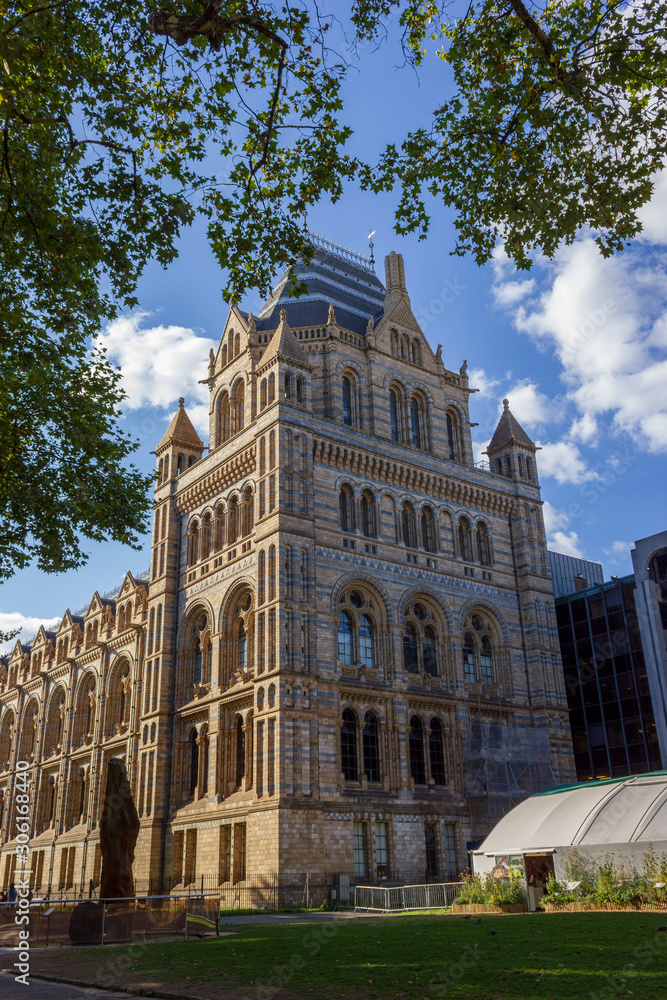 LONDON, UK - september 9, 2018: Natural History Museum facade on April 16, 2013 in London, UK. The museum collections comprise almost 70 million specimens from all parts of the world.