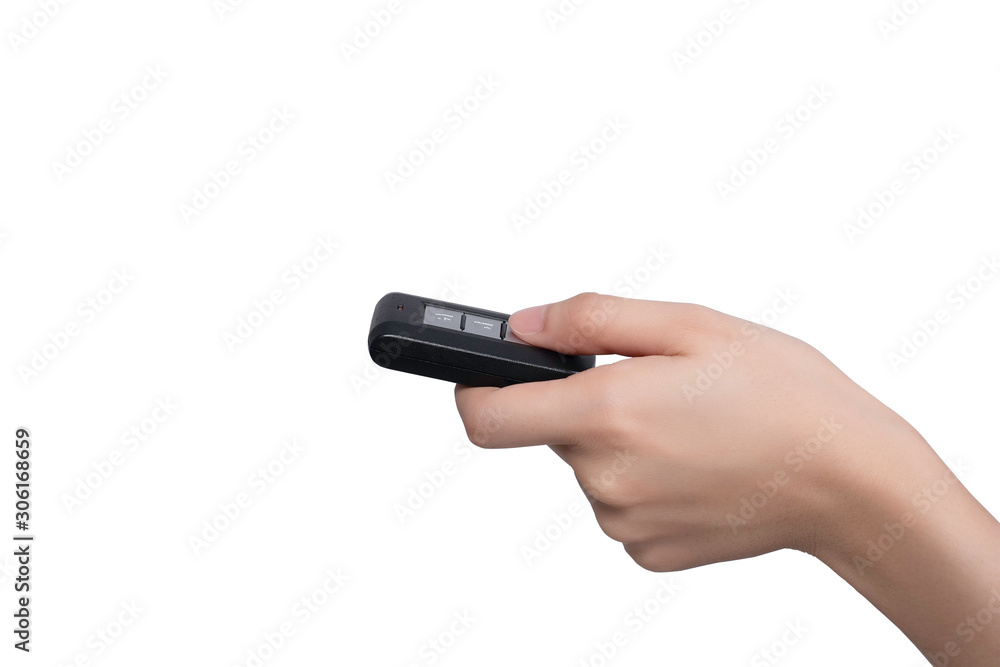 Close up hand holding smart key isolated on white. Immobilizer car key with clipping path on white background. Close up hand holding smart key isolated on white. Immobilizer car key with clipping path on white background.