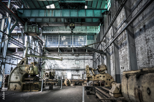 Industrial factory interior with heavy equipment and machinery
