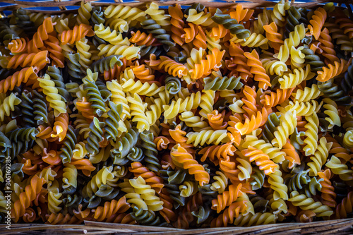multicolored spiral pasta