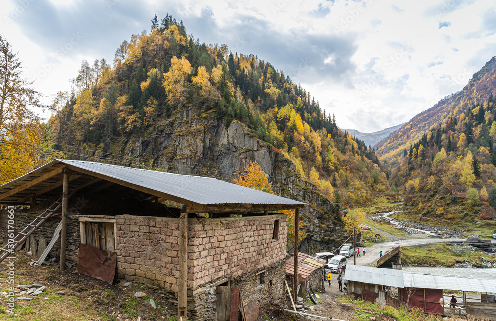 A small village located at the foot of the mountains in Svaneti in the mountainous part of Georgia