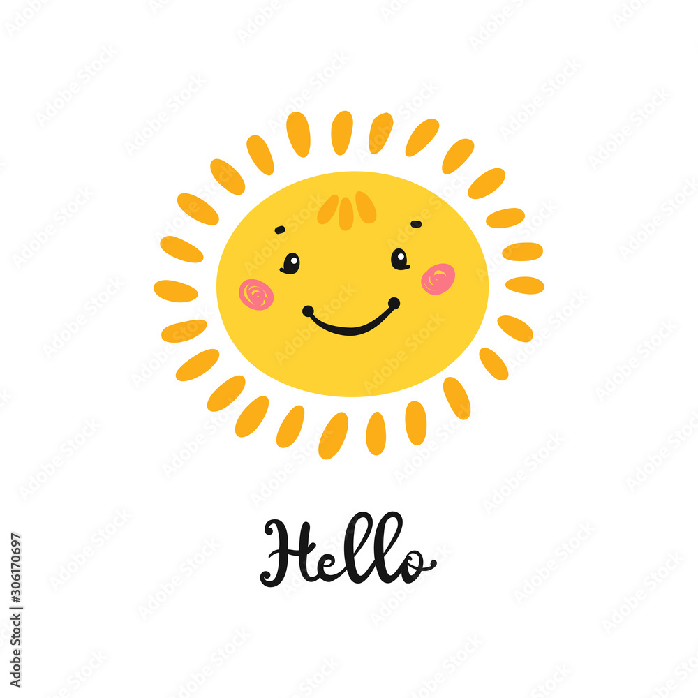T-shirt Print Design for Kids with Little Cute Smiling Sun Icon and 