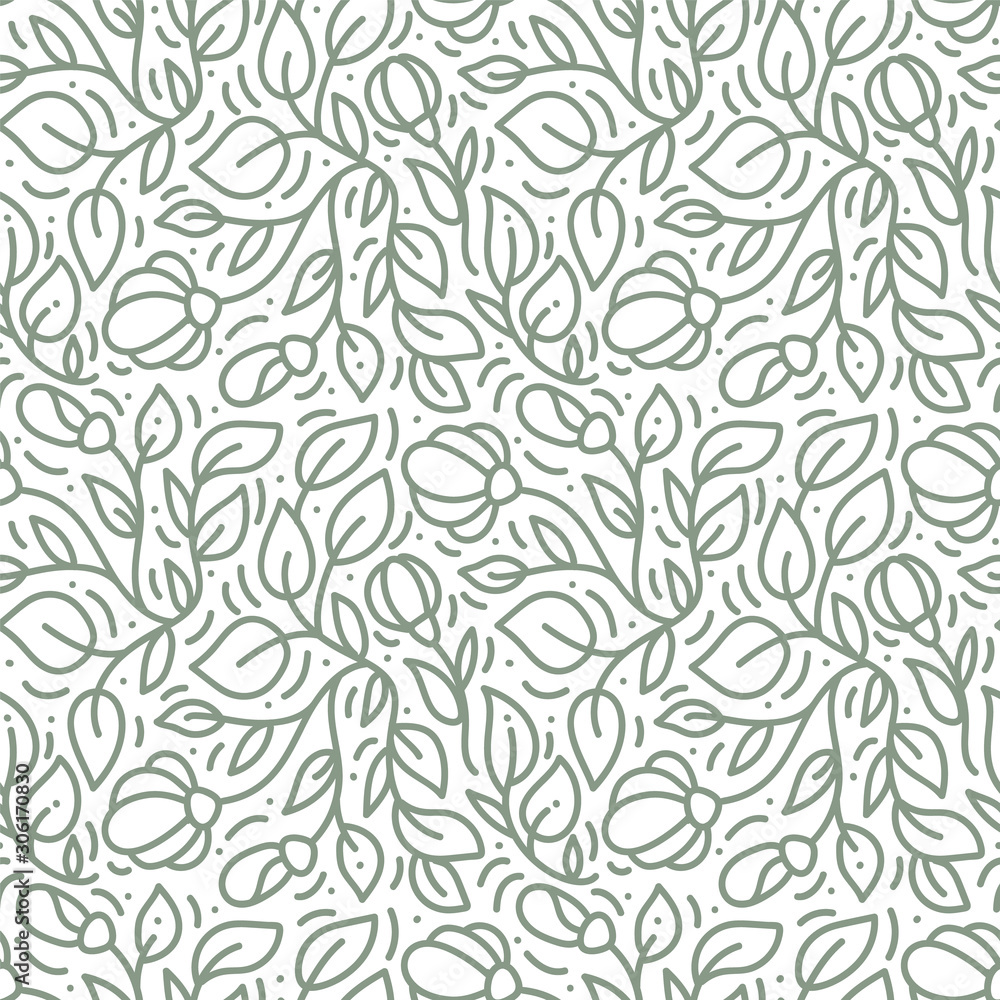 Vector seamless pattern and abstract background with green leaves for organic and healthy food packaging, natural eco cosmetics and vegan products