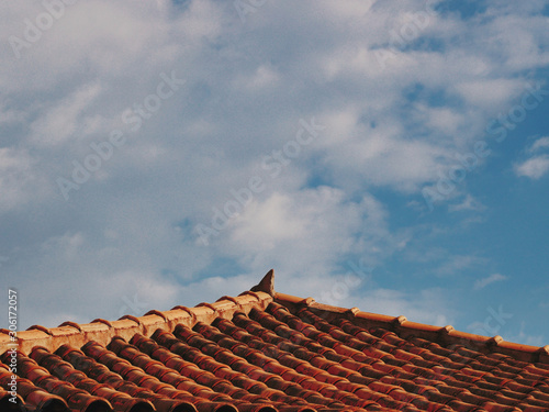 red tile roof and blue sky