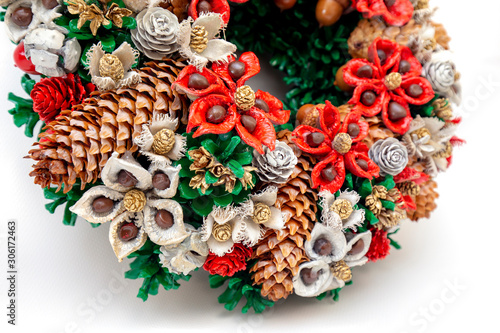 Fototapeta Naklejka Na Ścianę i Meble -  Christmas Holiday Wreath Isolated On White Background