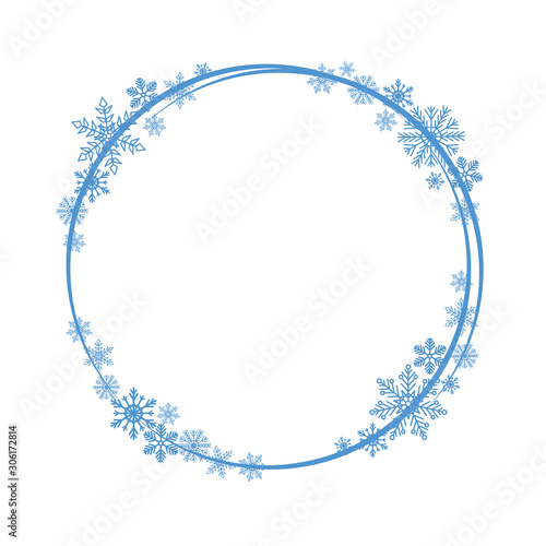Shiny snowflake circle frame for christmas and new year party greeting card decor. Isolated vector symbol