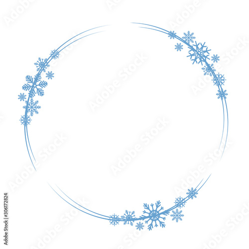 Shiny snowflake circle frame for christmas and new year party greeting card decor. Isolated vector symbol